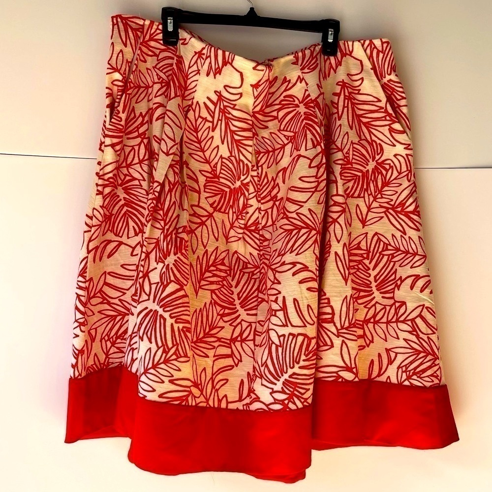Lane Bryant Women's Plus Size A-Line Pleated Flared Skirt Linen Cotton, Sz 28